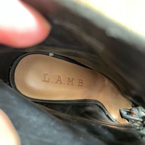 L.A.M.B. Gwen Stefani Hoku Stiletto Bootie Lace Up Black Leather 6 - Picture 7 of 9